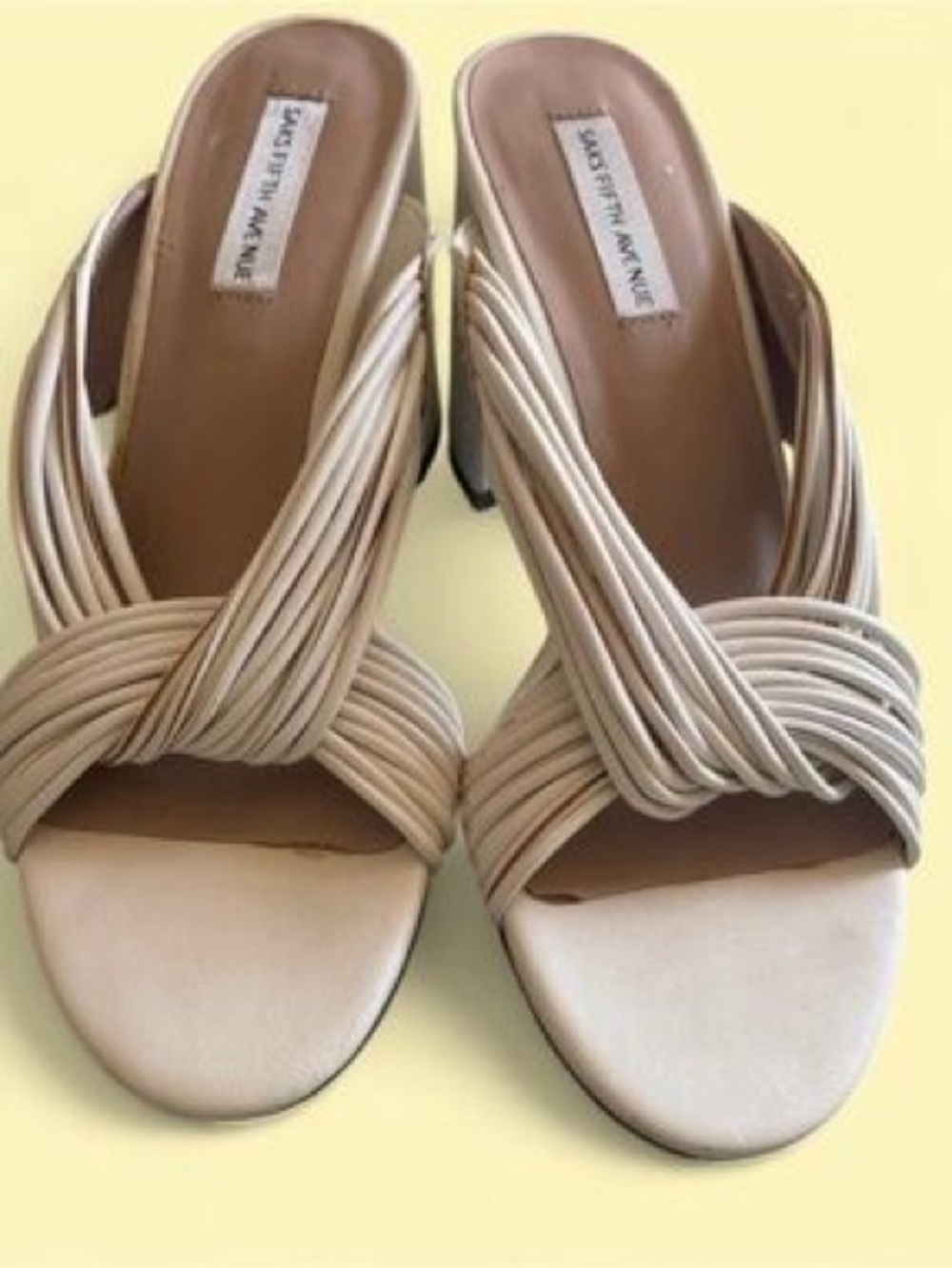 Saks Fifth Avenue Cream Braided Leather Slide Mules size 7
